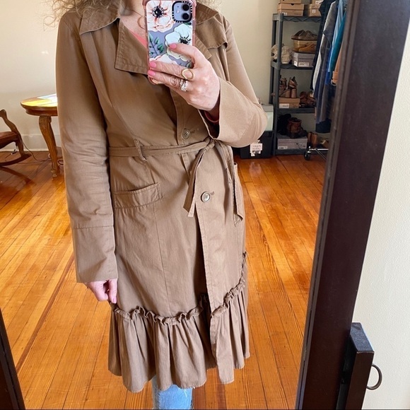 Anthropologie Tan Cotton Lined Ruffle Trench Coat - Picture 11 of 12